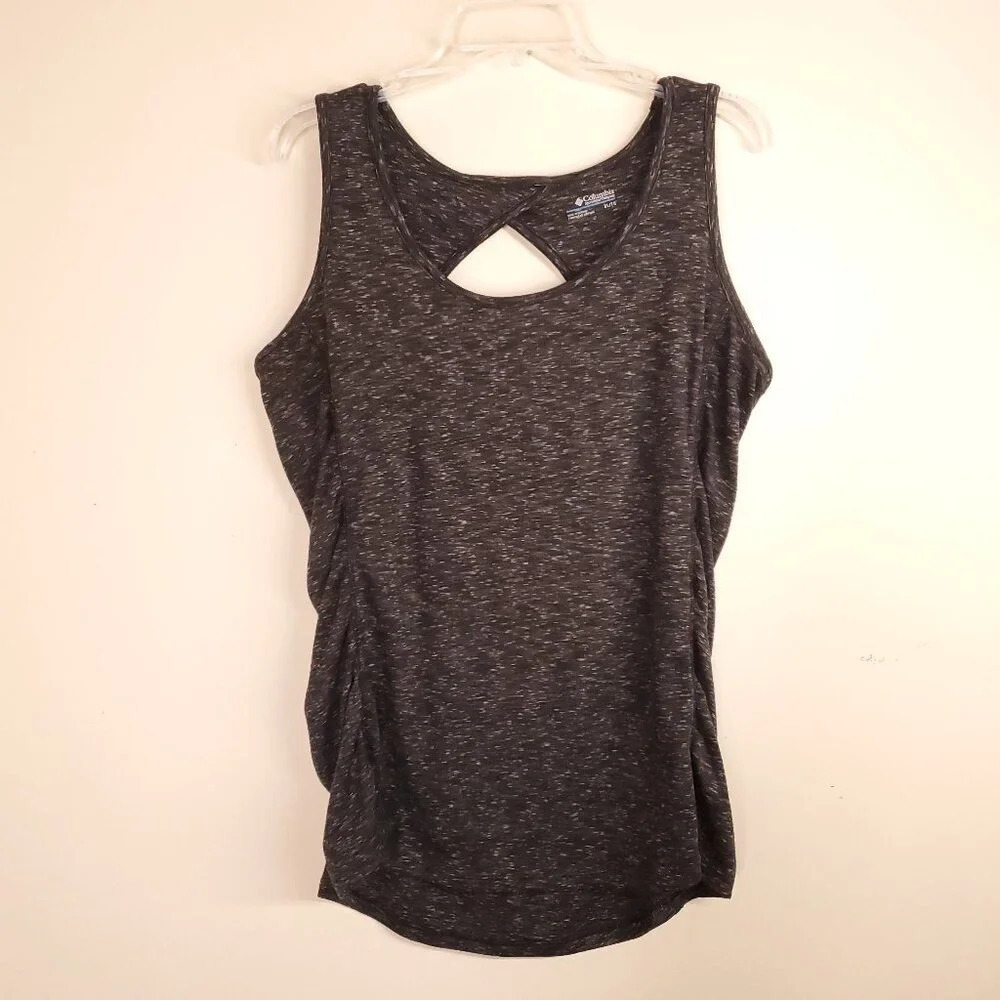 Columbia Tank Size XL black and gray Ruche Sides‎ Keyhole Back Round Neck